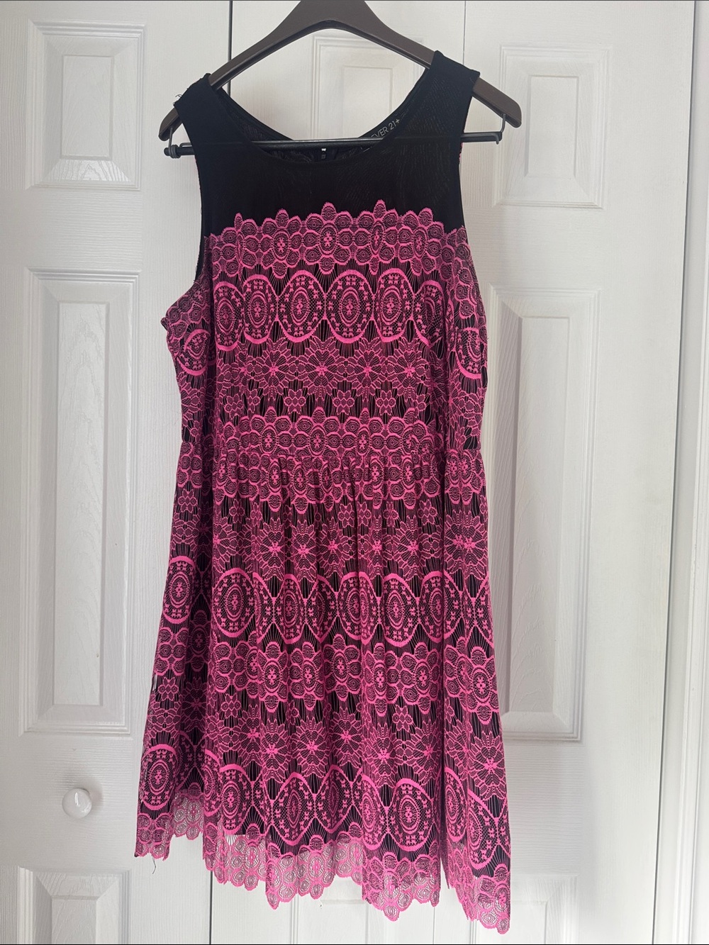 Forever 21 Black & Pink Lace A-Line Mini Dress
